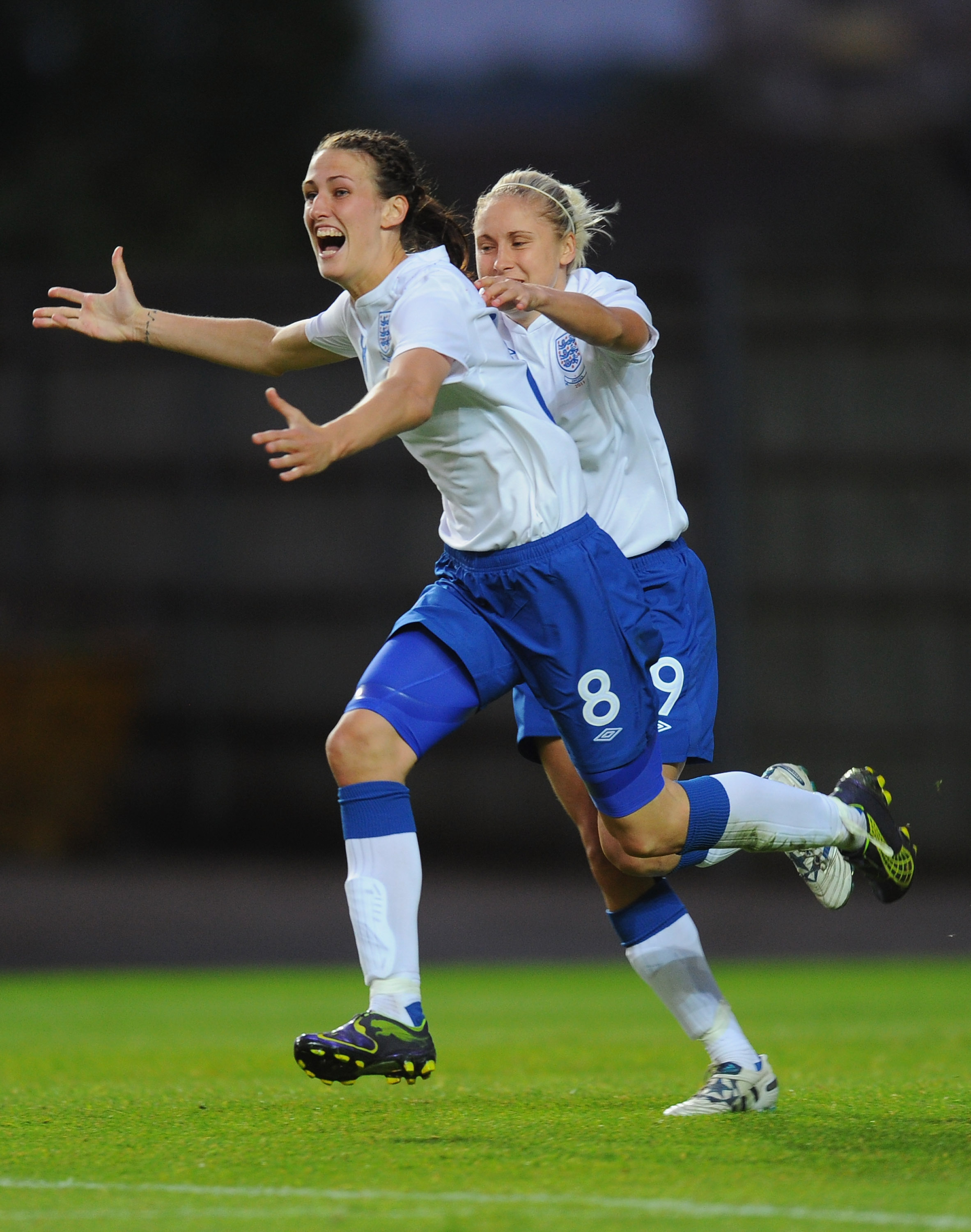 Jill Scott (left) celebrates after scoring the opening goal against Sweden at Oxford United's Kassam Stadium.